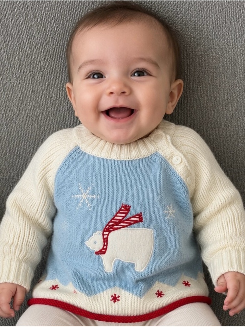 Vintage Nordstrom Baby Cream & Light Blue Baby Polar Bear Sweater.